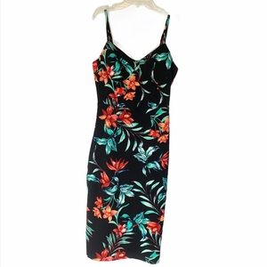 Black Floral Spaghetti Strap Midi Dress